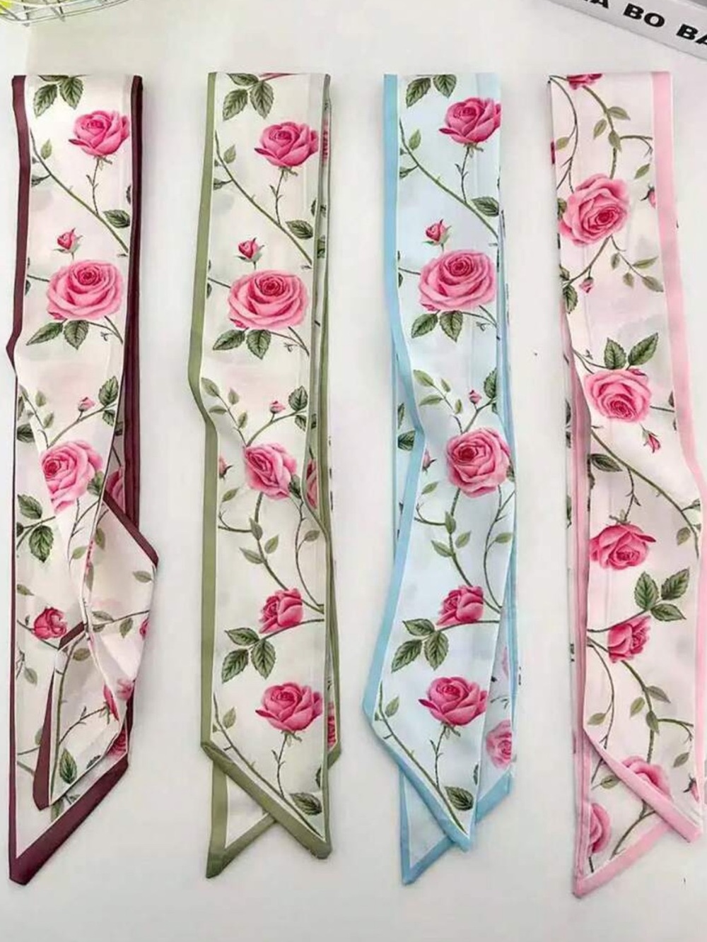 NEW Floral Rose Print Bag Scarfs Pink